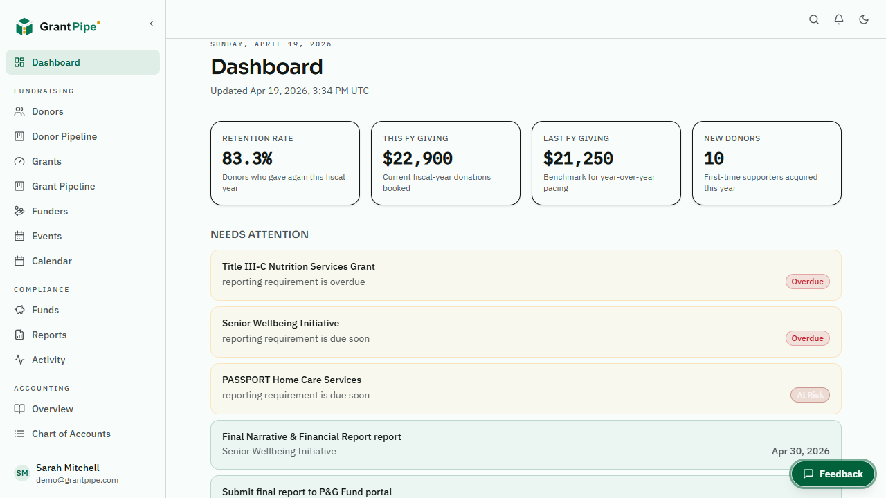 GrantPipe dashboard preview